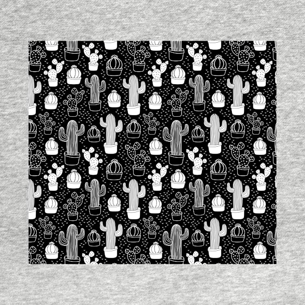 Black & White Cactus Doodle Pattern by tanyadraws